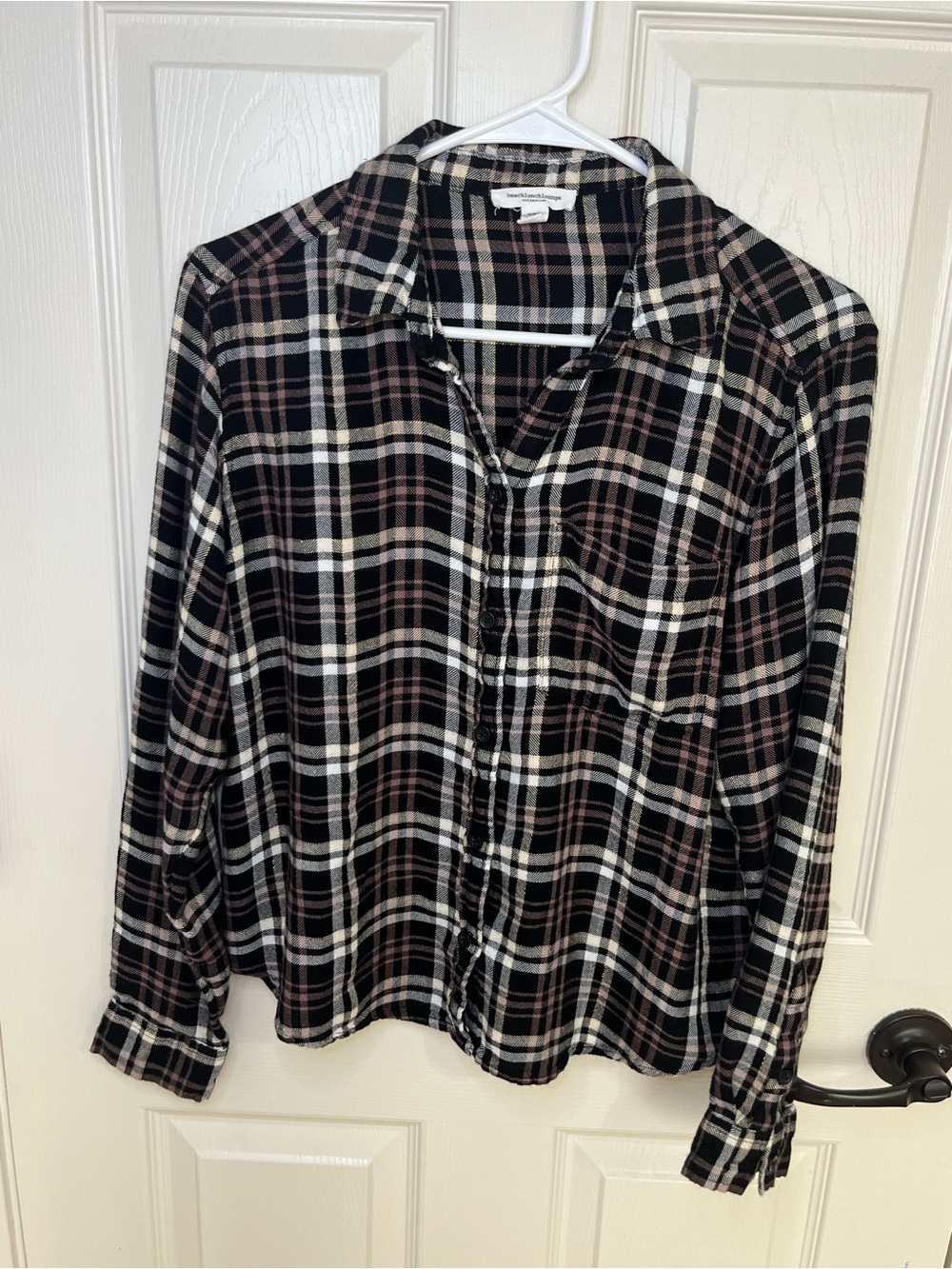 beachlunchlounge Black, Cream & Brown Plaid Button-Down Shirt